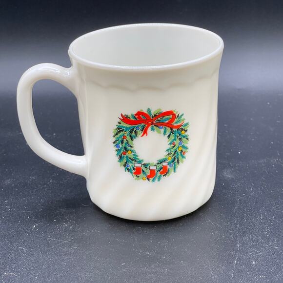 Vintage Salem Porcelle Noel Christmas Tree Wreath Coffee Cup Mug Made in France - Picture 3 of 11